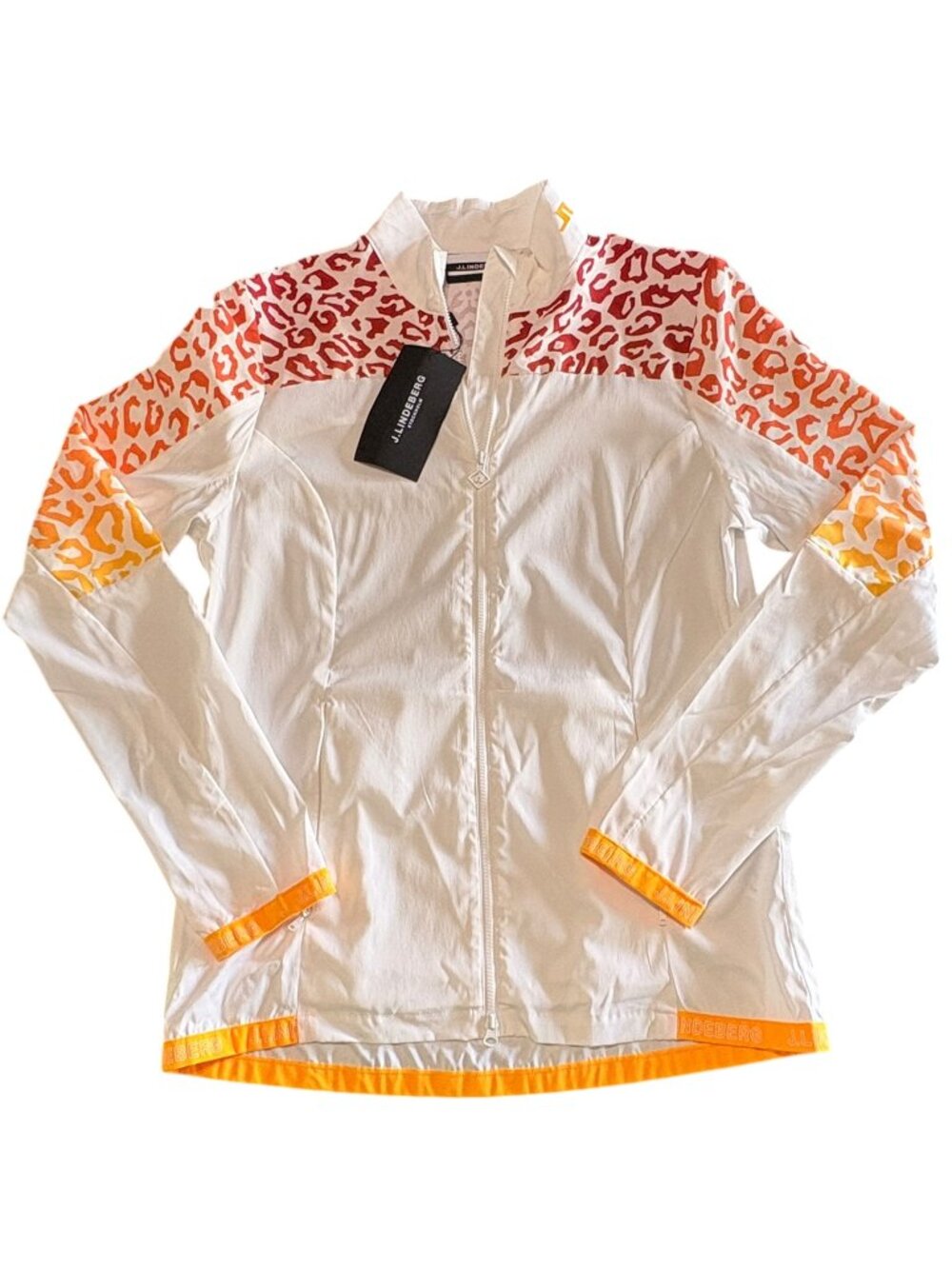 J. Lindeberg Tenley Lightweight White Golf Jacket Leopard Print Womens Medium